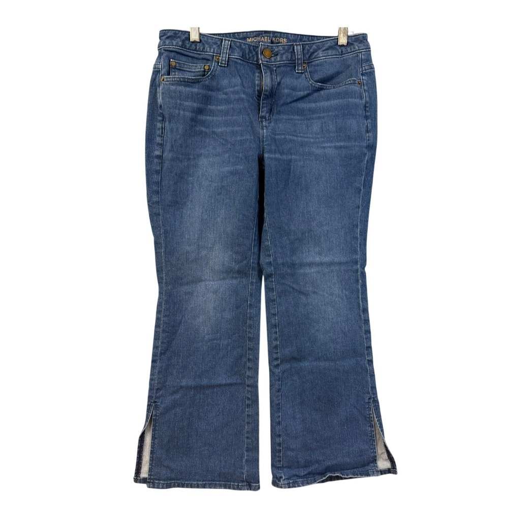 Michael Kors Jeans Cropped Split-Hem Stretch Dark Blue Women's Size‎ 6